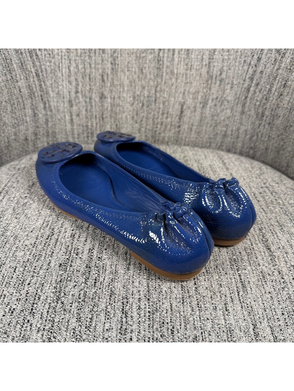Tory Burch Reva Blue Patent Leather Ballet Flats Logo Shoes Womens Size 8.5 - Picture 10 of 11